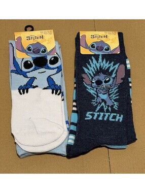 New Disney Stitch Socks 2 Pairs Sock Size 10-13 Crew Socks Multicolor